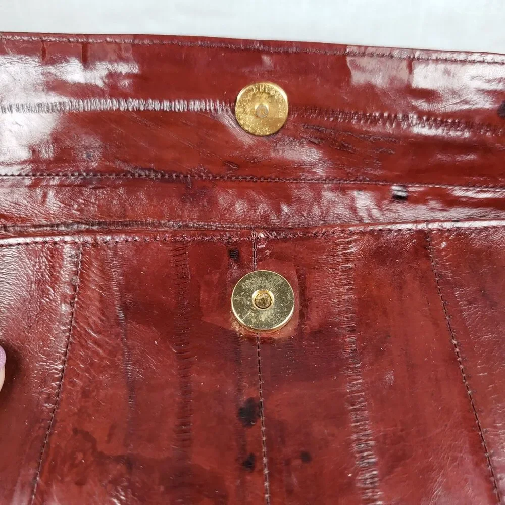 Vintage Eel Skin Burgundy  Wallet Check Book Cover Snap 7